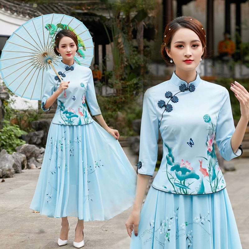 Sheng Coco Shirt Tops Suit Women Butterfly Lotus P..